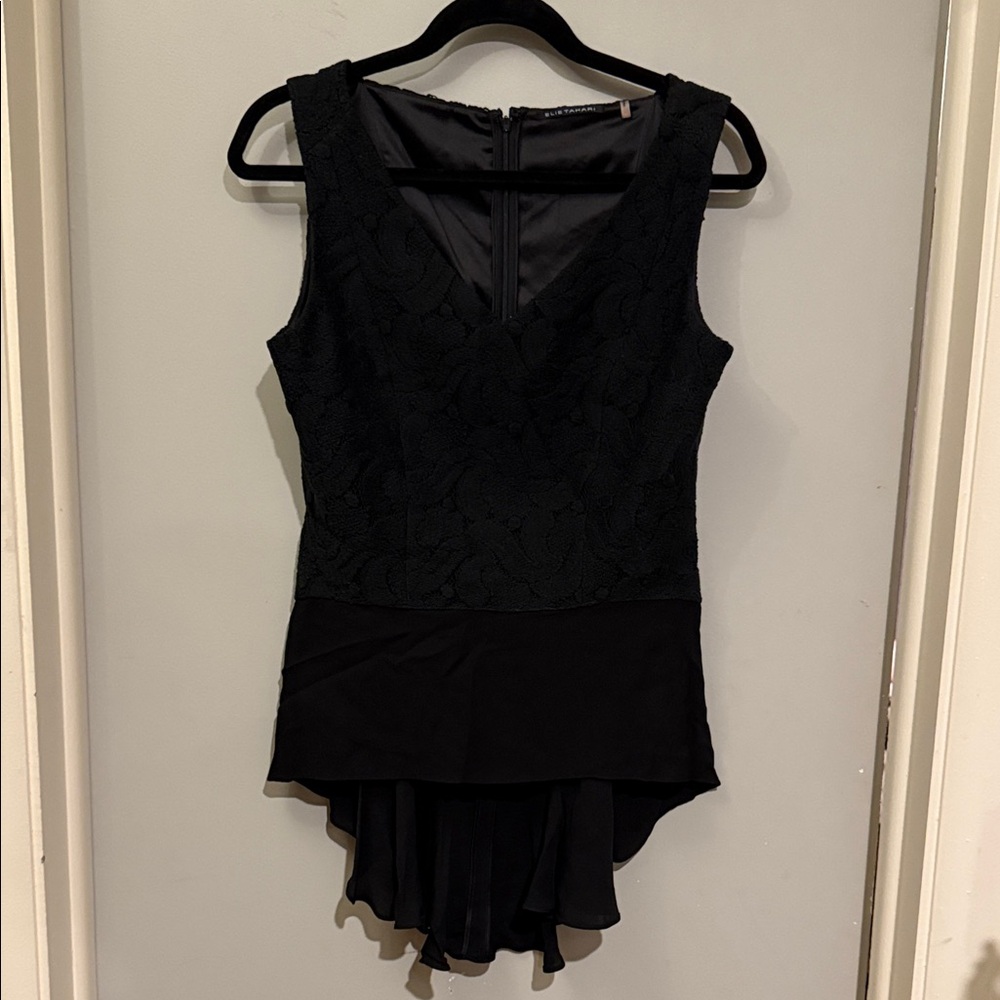Elie Tahari Elegant Black Lace High Low Sleeveless Top